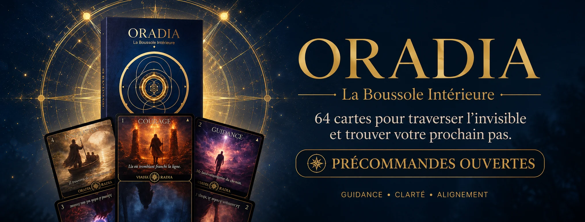 Oracle Oradia — coffret, cartes et livret de L'Oracle des Passerelles